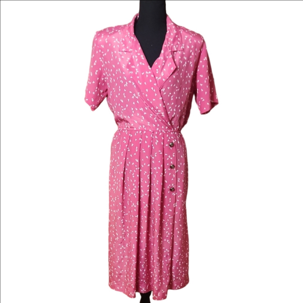 Vintage Leslie Fay Pink Triagle Print Dress, Size 10P